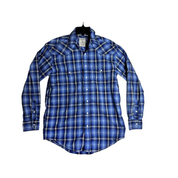 Panhandle Pearl Snap Blu Plaid L/S Button Down Shirt Mens Medium - Picture 1 of 5